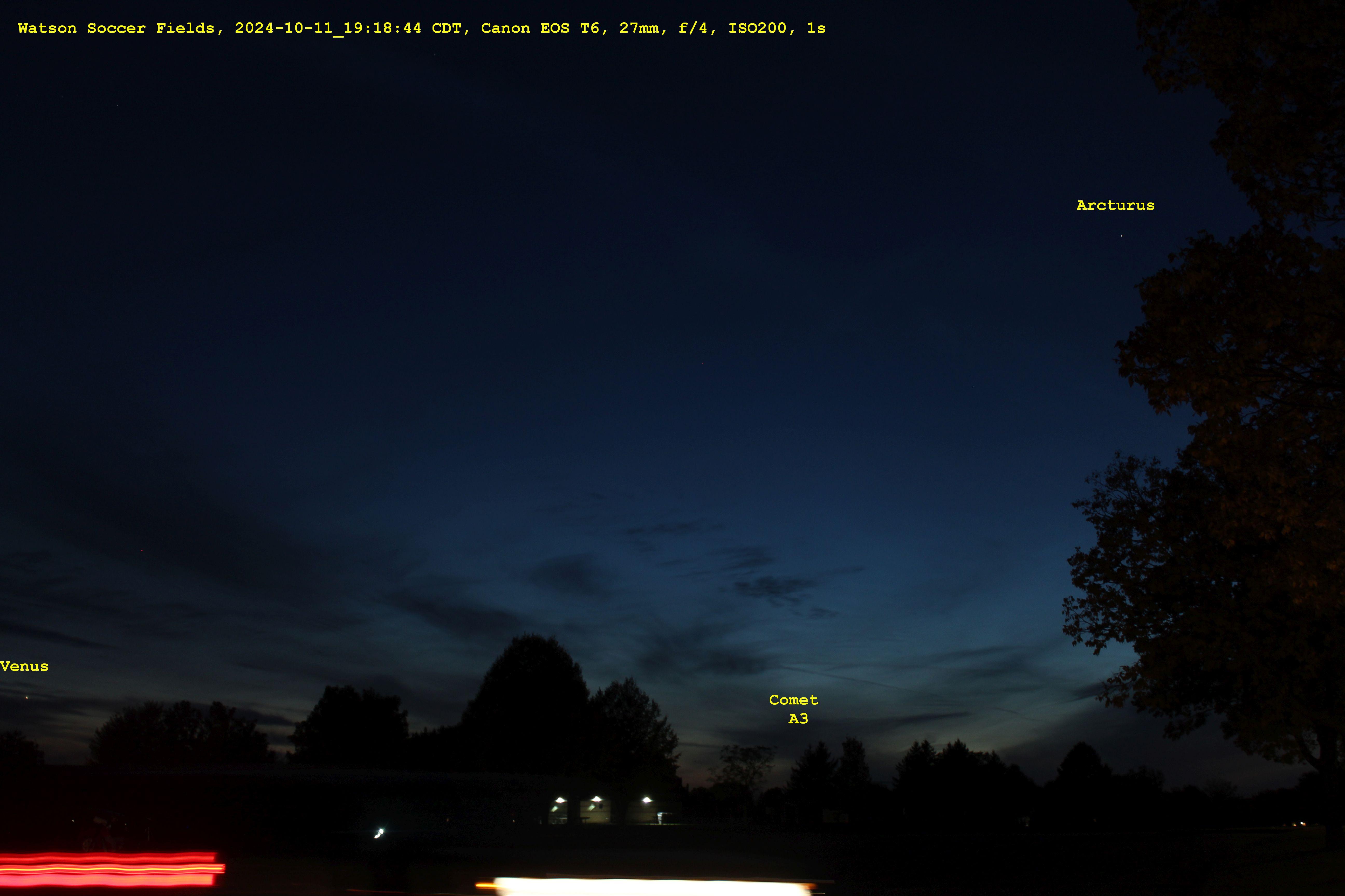 Venus, Arcturus and comet A3 behind clouds